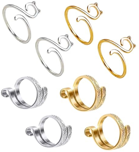 8-pack med virka spänningskopar – finger slingor stickning katt riktiga påfåglar justerbar | metallringar halkfri med förvaringsbox | snabbhakade tillbehör present till kvinnor mamma
