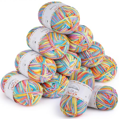 Aeelike Laine à Tricoter, 12×50g Laine Crochet pour Débutants, Multicolore