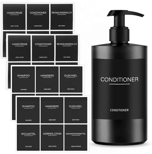 24 Stück Badezimmer Etiketten Schwarz Wasserdichte Seifenspender Flaschenetiketten Abnehmbare Bad Organisation Etiketten Spülmittel-Spender Aufkleber für Küche Badezimmer