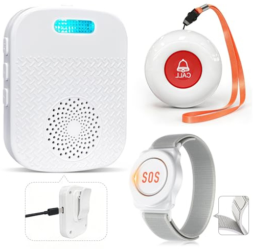 Botón de emergencia para personas mayores Sistema de teleasistencia interna Pulsera de emergencia para personas mayores Receptor recargable Alarma SOS (Receptor*1 + Pulsera*1 + Transmisor*1)