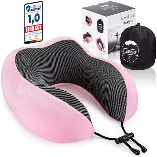 SilverRack Nackenkissen Flugzeug [pink] Nackenhörnchen Erwachsene - Nackenkissen Auto - Reisekissen Memory Foam - waschbar (samtweich & atmungsaktiv) - Flugzeug Kissen für erholsames Reisen