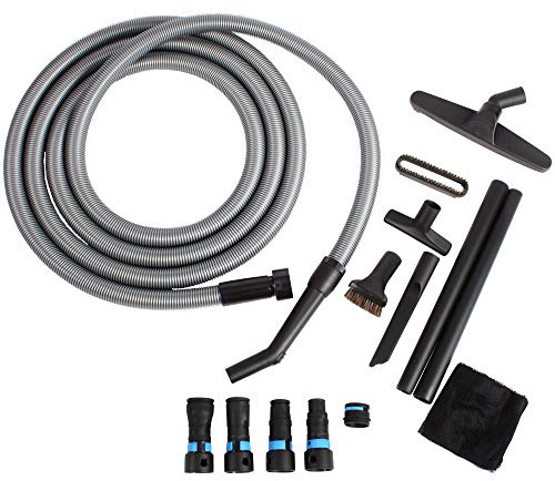 Cen-Tec Systems 95270 16 Ft. Home and Shop Vacuum Hose with Expanded Multi-Brand Power Tool Dust Collection Adapter Set and Full Attachment Kit, Black