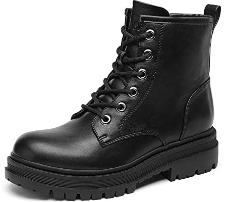 DREAM PAIRS Lace-up Combat Boots Ankle Chunky Heel Booties for Women,Size 5,Black,STRONG-5