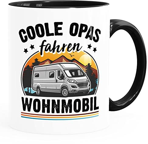 Moonworks® Kaffee-Tasse Camping coole Opas fahren Wohnmobil Geschenk für Großvater Campingfan Spruch lustig weiß-innen-schwarz standard