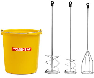 COMENSAL® Juego de Cestas Mezcladoras SDS - Agitador Espiral 100, 120 mm - Batidora de Yeso 100 mm - para Taladro de Mortero - Supercubeta 17l - Made in EU