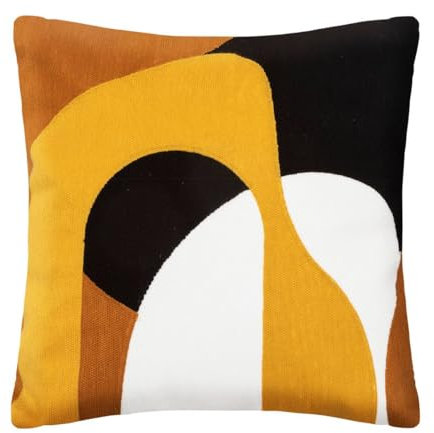 Atmosphera - Coussin Hary - Motifs brodés - Coton - Jaune Ocre - 45x45 cm