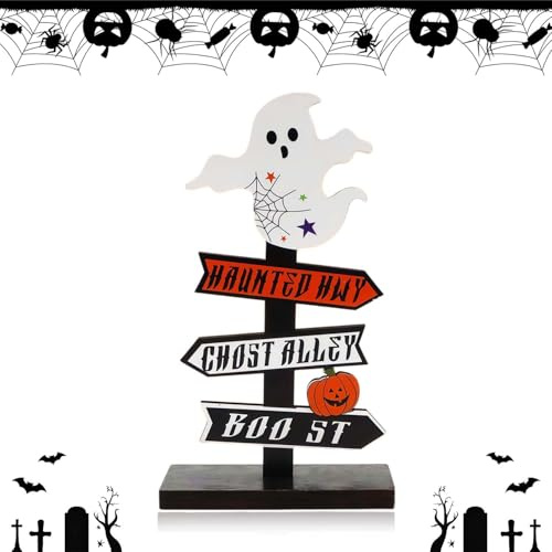 ALLY-MAGIC Y4WSSXBT - Decoración de mesa de Halloween, adorno de madera para decoración de mesa de fiesta, ventana, mantel, mesa, 14 x 8 cm, Y4WSSXBT (fantasma)