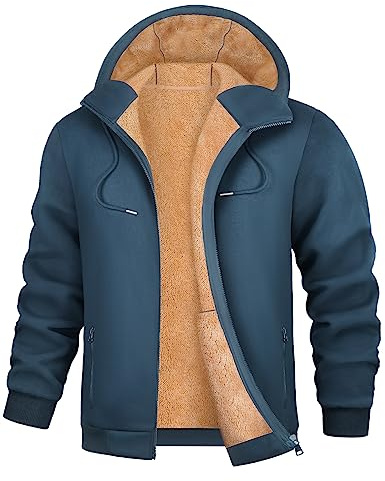 PASUDA Sudadera con Capucha Hombre con Forro Polar Invierno Chaqueta Sudadera de Cremallera Completa Cómoda Manga Larga Informal Cálido Hoodie Abrigo con Bolsillo (Azul, XL)
