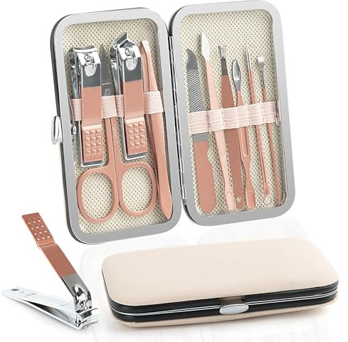 UKOFEW Maniküre Set, Maniküre Pediküre Set, Nagelknipser Set, Nagelschere Set mit Nageletui, Pflegeset aus Edelstahl Nagelpflege Werkzeuge Reise Grooming Kit (Rosa,10PCS)