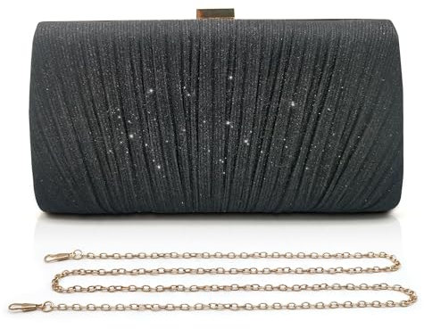 Pahajim Damen Clutch Glitzer Tasche Abendtasche Damen Elegante Kleine Handtasche Brauttasche Umhängetasche für Hochzeit Party Date (Schwarz)