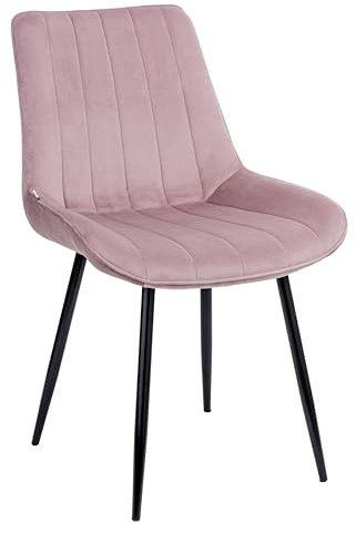 Baroni Home Chaise Moderne avec Revêtement en Velours et Pieds en Acier Noir, Fauteuil Ergonomique et Confortable de Salon, Chambre à Coucher, Salle à Manger, Rose Poudré 1 Pièce, 53x86x44 cm