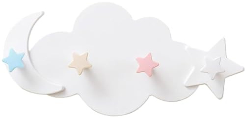 LEEQBCR 1pcs star and moon coat rack hooks, 4 hooks coat hooks children's plastic no drilling wall coat rack self adhesive waterproof cloud wall hooks, suitable for wardrobe