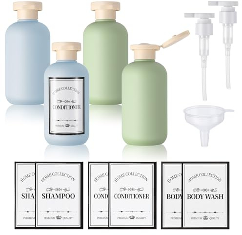 GSrenyu 4 Pack Travel Bottles 200ml Leak Proof Squeeze Travel Containers with Pump and Lable, Plastic Empty Squeeze Bottles Refillable Containers for Toiletries Shampoo Conditioner Body Wash