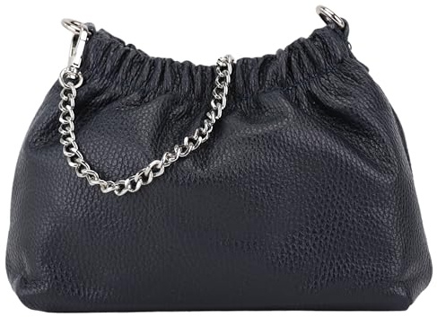 SH läder äkta läder axelväska clutch liten väska aftonväska vardagsväska med silverkedja 23 x 14 cm älg G355, Mörkblå, Small