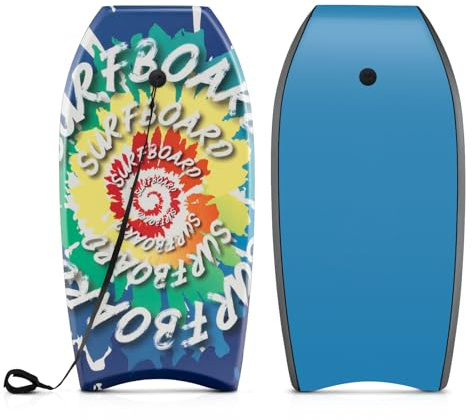 HOMASIS Tavola da Surf Mezzaluna, Tavoletta Mare in HDPE, XPE e EPS con Corda per il Polso, Bodyboard da Nuoto per Adulti e Bambini, Adatta a 6+ Anni, Portata 59 kg, 84 x 46 x 5 cm, Blu