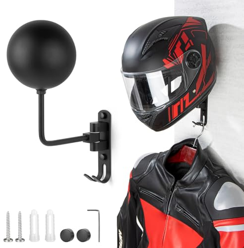 PUERSI Support Mural pour Casque de Moto, Porte Casque pour Vélo et Moto Pivotant à 180° avec 2 Crochets, pour Accrocher Chapeaux, Manteaux et Clés