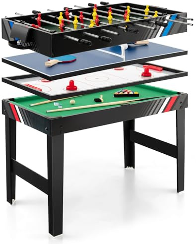 FANTASK Mesas de Juego multifuncionales 4 en 1, futbolín, Mesa de Billar, Mesa de Ping Pong y Hockey de Aire, Juego de Mesa de fútbol con Accesorios completos para niños, Adultos y Familia