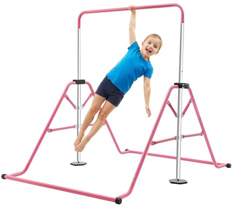 awolsrgiop Gymnastikstange Kinder Turnstange Höhenverstellbar 115-155cm, Turnreck Indoor Outdoor mit 5 Höhen & Tragkraft 80kg, Faltbare Gymnastikstange Für Kinder 3-8 Jahre