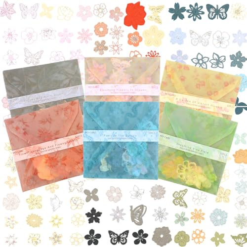 300Pcs Mini Flowers Scrapbook Paper Set Lace Flowers Multicolor | Butterfly Collage Paper Pack, Scrapbook Embellishments, Decorative Mini Scrapbook Papers, for Card Making, DIY Handmade