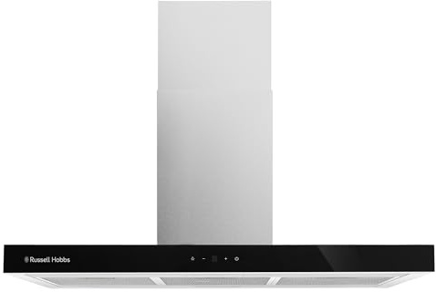 Russell Hobbs 90cm Island Cooker Hood in Stainless Steel with 3 Speed Settings, 3x Washable Aluminium Filters, Extraction or Recirculation, Boost Function, LED Lights A++ Energy Rating, RHICH904SS