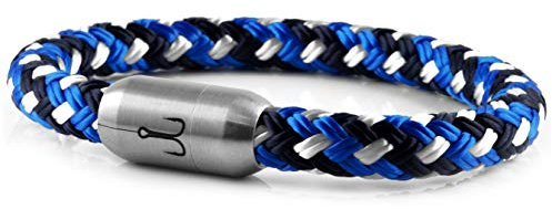 Fischers Fritze Armband Segeltau Makrele marineblau stahlblau weiß - Handgemacht im Geschenkkarton I Maritim & Wasserfest (24)