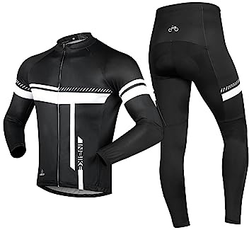 INBIKE Ropa Ciclismo Hombre De Entretiempo con 3D Acolchado De Gel, Conjunto Culotte Traje Largo Calentita Cortavientos, Maillot + Pantalon Bicicleta XXXL