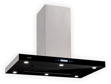 Klarstein Valeria Hotte Îlot - 230W, débit max. 650 m³/h, 3 niveaux de puissance, éclairage LED, panneau tactile, verre, inox, éco-énergétique, PureAmbience Concept, argent