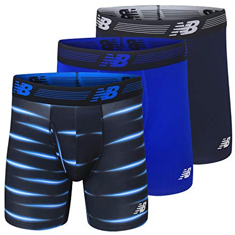 New Balance Men's 6 Boxer Brief Trunk Underpants Fly Front with Pouch, 3-Pack, Pigment/Team Royal/Bolt Flare, Large