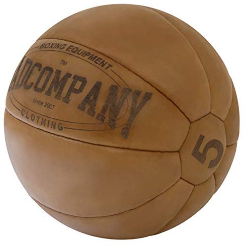 Bad Company Vintage Leder Medizinball in 10 Gewichtsstufen l Vollball aus hochwertigem Echtleder in braun 5 kg
