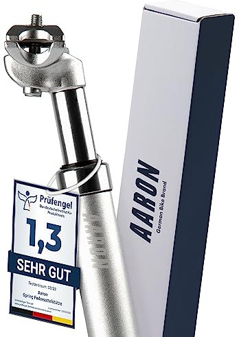 AARON Spring Federsattelstütze mit 27,2 mm Durchmesser | Gefederte Aluminium Sattelstütze mit 350mm Länge | Fahrrad Sattelstütze gefedert für E-Bike, MTB, Trekking Citybike u.v.m. Silber