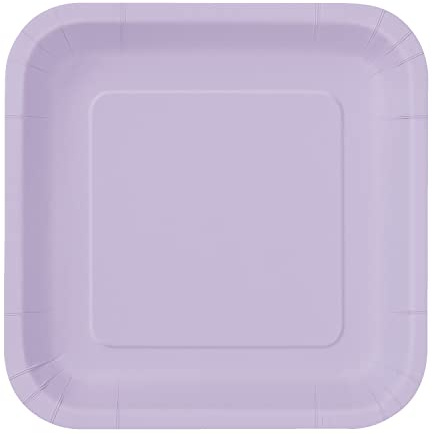Trimming Shop 9 Heavy Duty Square Dessert Plates Lavender Disposable Plates 23cm, 14 Pack - Colour Themed Paper Tableware for BBQs, Weddings, Anniversary, Birthday, Multipurpose Occasions