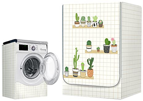 Odot Washer Dustproof Cover Front Load, Washing Machine Dryer Protector Sunscreen Waterproof Tumble Dryer Case Protective Cover for Most Front Loadi (M-capacity 8~10kg,green cactus)