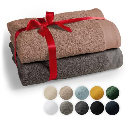 Blumtal Premium 2-TLG. Saunatuch Set 80x200cm - Saunahandtuch Oeko-TEX Zertifiziert, 100% Baumwolle, Frottier XXL- Saunatücher, Extra Weich und Saugstark, Anthrazit - Dusty Pink