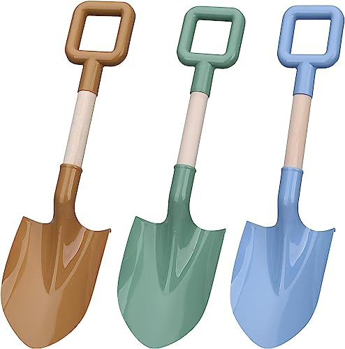 Wood Handle Beach Shovel Snow Toy for Kids Digging, Sand Spade Sandbox Toy for Kids 4-12, Safe Plastic Garden Backyard Planting Tools Sturdy Scoop for Boy Girl, Travel Beach Toy Birthday Gift