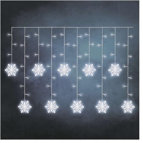 EMOS Schneeflockengirlande mit 60 LEDs, Lichtervorhang 135cm + 5m Zuleitung, Kaltweißes Licht, LED-Lichtergirlande + Netzteil, Leuchtdauer 10.000 h, IP20 für Innen, für Party, Weihnachten, Deko