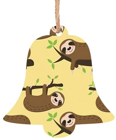 Simpatici bradipi su limoni gialli stampa a forma di campana 1 pz ornamenti in legno di Natale appendere agli alberi di Natale Decorazioni per le vacanze di Natale