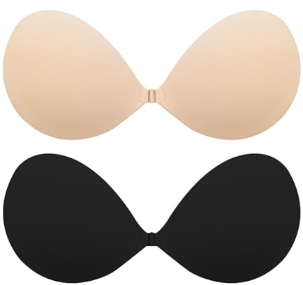 Lnmyic Reggiseno Invisibile Reggiseno Adesivo Coppe Adesive Seno Push Up Riutilizzabile Silicone Adesivo Push Up Invisibile Sticky Bra (IT, Taglia della Coppa & Taglia della Fascia, C, Beige+Nero)