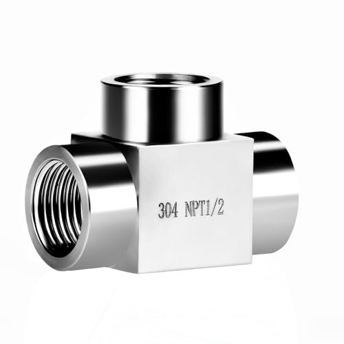 ini moni NPT 1/2 tee pipe fitting female thread 3 ways T adapter, stainless steel hose fitting tee t shape pipe connector for outdoor irrigation setup/pressure gauge, 4350 psi
