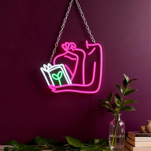 libro di lettura per ragazze, luce a LED, personalizzata, donna legge libro al neon, luce al neon, lettore di libro, club, camera, sala giochi, arte murale, decorazioni, Natale
