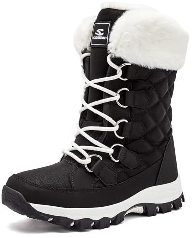 HOBIBEAR Bottes de neige pour femmes Bottes de randonnée à semelle antidérapante imperméable pour l'hiver (EU 39, Noir Blanc)