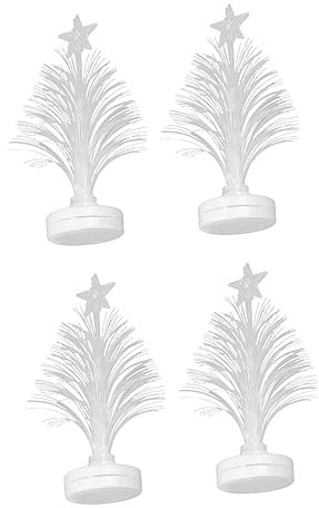OSALADI 4pcs Fiber Optic Christmas Tree White Led Lights Night Light Desk Lamp Decorative Tree for Home