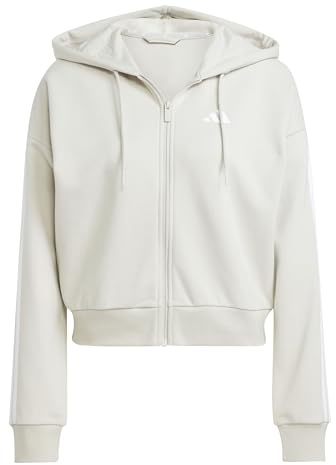 adidas Women's Essentials 3-Stripes French Terry Full Zip Hoodie Sweatshirt, wonder alumina/white, XXL