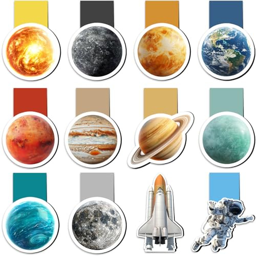 12 Pack Magnetic Bookmark, Tixlux Planet Style Book Marker Clip Sets for Kid, Teacher, Students, Book Lovers, Space Fans, Back to School Gifts Supplies