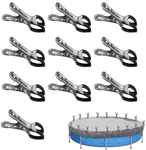 10 morsetti in metallo per piscine fuori terra, morsetti di copertura per piscina con forte forza di serraggio, morsetti a molla con pellicola protettiva per colla, fotografia, piscina (nero doppio