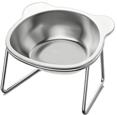 Vinqki Elevated Cat Bowls, 15°Tilted Stand Whisker Friendly Raised Cat Food & Water Dishes, 5.9 inch Stainless Steel Indoor Anti-Vomiting Small Dog Bowls,Dishwasher Safe,Spine Friendly