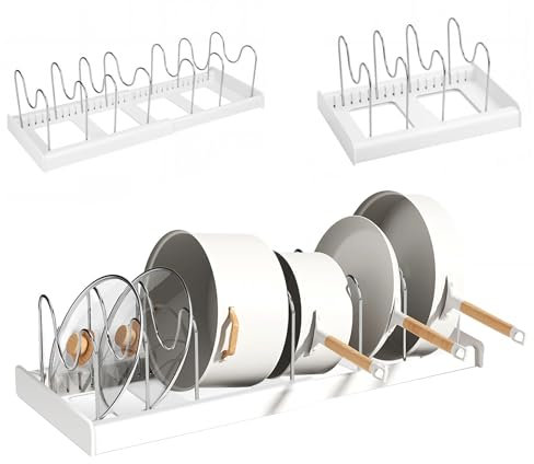 woonyee Rippchenhalter Edelstahl Verstellbarer Deckelhalter Ausziehbar – Multifunktionaler Topfdeckel Organizer mit 10 Stahlstangen für Küchenschubladen Deckel, Pfannen, Schneidebretter