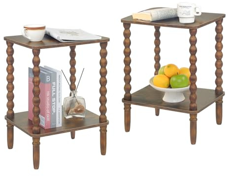 Fultyle Side Tables Set of 2, Small End Table with Storage Shelf, Night Stand Set 2 Bedside Tables for Living Room, Bedroom, Office and Small Spaces (Rustic Brown)