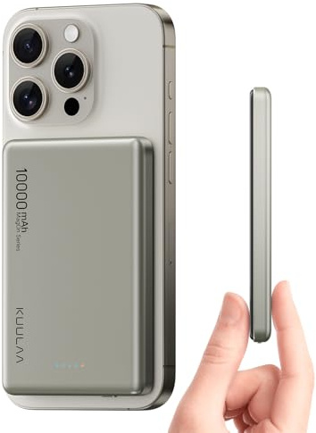 Kuulaa Powerbank MagSafe 1 0000 mAh, ultratunn powerbank 20 W, magnetiskt externt batteri, MagSafe trådlöst externt batteri, kompatibelt med iPhone 15 Pro Max/Pro/15/14 Pro Max/Pro/13 Pro