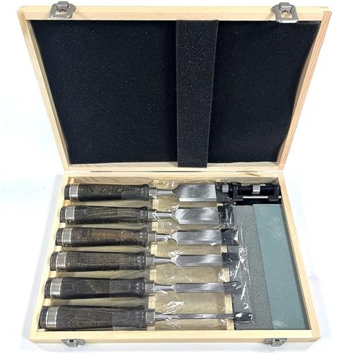 PLMNBQWE Woodworking Chisel Set 6 Pieces, 6mm to 38mm Firmer Chisels, Mortise Chisels, Sharpening Stone, Storage Case