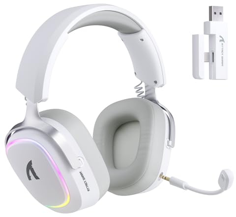 ATTACK SHARK G800 Casque Gaming sans Fil, Cadre Aluminium, 7.1 Surround, Mic ENC Flexible, Tri-Mode(2.4G/BT/3.5mm), 1000mAh, 50mm Pilote, RGB pour PC/Mac/PS/Xbox - Blanc